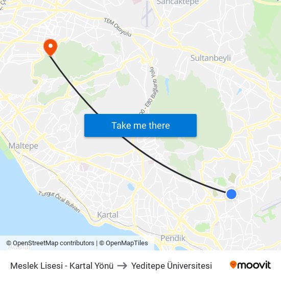 Meslek Lisesi - Kartal Yönü to Yeditepe Üniversitesi map