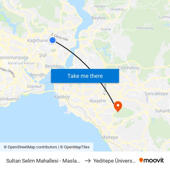 Sultan Selim Mahallesi - Maslak Yönü to Yeditepe Üniversitesi map