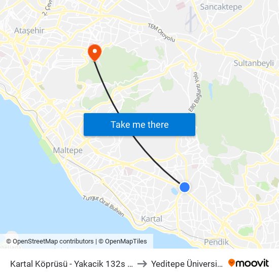 Kartal Köprüsü - Yakacik 132s Yönü to Yeditepe Üniversitesi map