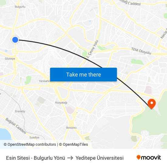 Esin Sitesi - Bulgurlu Yönü to Yeditepe Üniversitesi map