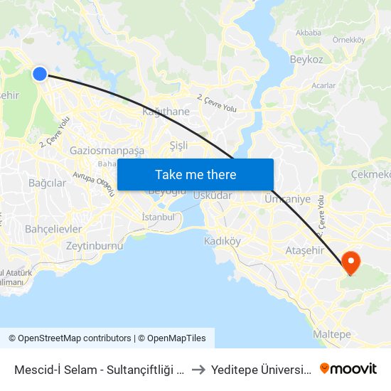 Mescid-İ Selam - Sultançiftliği Yönü to Yeditepe Üniversitesi map