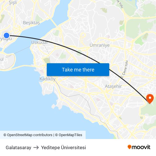 Galatasaray to Yeditepe Üniversitesi map