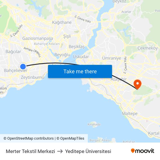 Merter Tekstil Merkezi to Yeditepe Üniversitesi map