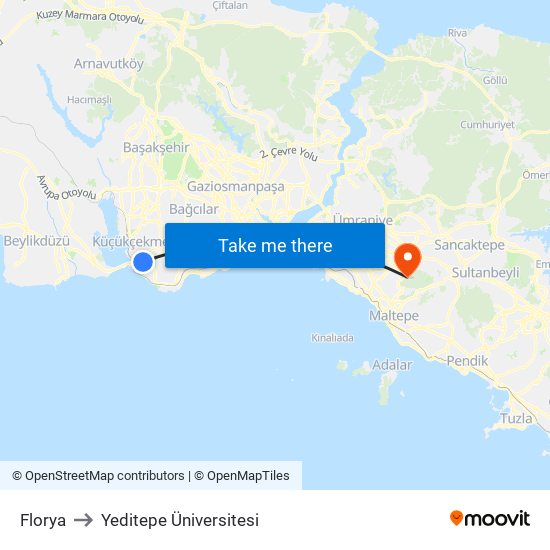 Florya to Yeditepe Üniversitesi map