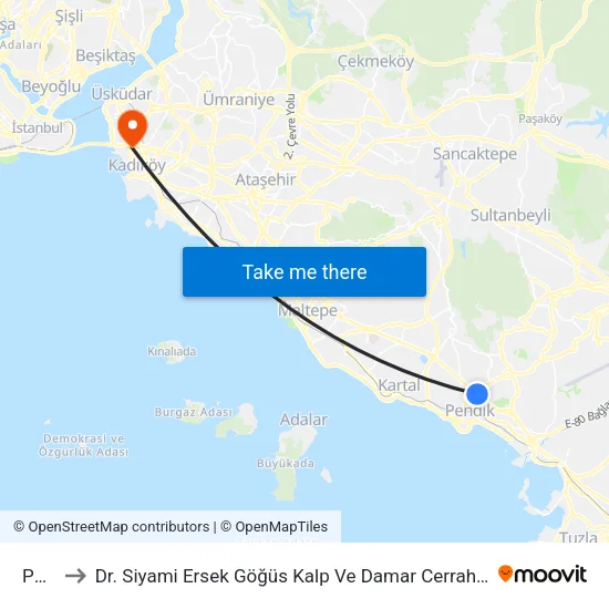 Pendik to Dr. Siyami Ersek Göğüs Kalp Ve Damar Cerrahisi Eğitim Ve Araştırma Hastanesi map
