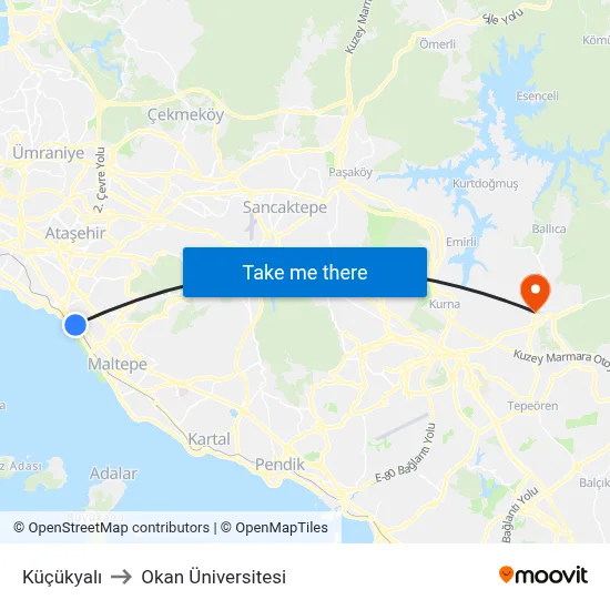 Küçükyalı to Okan Üniversitesi map