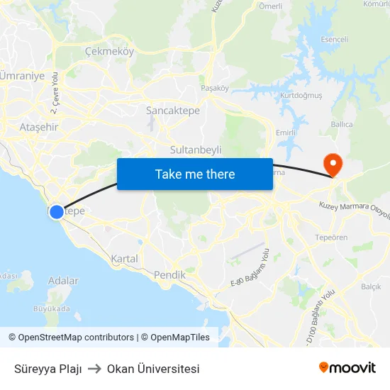 Süreyya Plajı to Okan Üniversitesi map