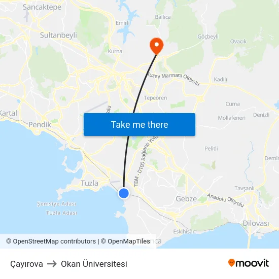 Çayırova to Okan Üniversitesi map