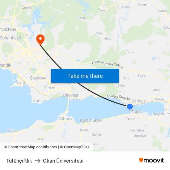 Tütünçiftlik to Okan Üniversitesi map