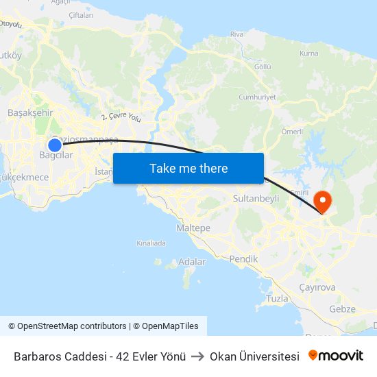 Barbaros Caddesi - 42 Evler Yönü to Okan Üniversitesi map