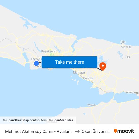 Mehmet Akif Ersoy Camii - Avcilar Yönü to Okan Üniversitesi map
