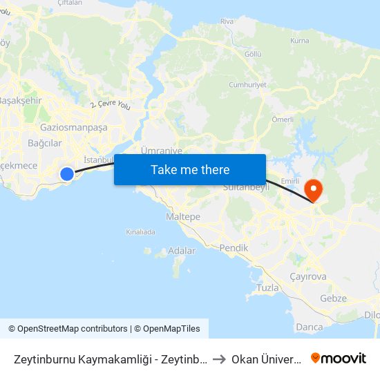 Zeytinburnu Kaymakamliği - Zeytinburnu Yönü to Okan Üniversitesi map