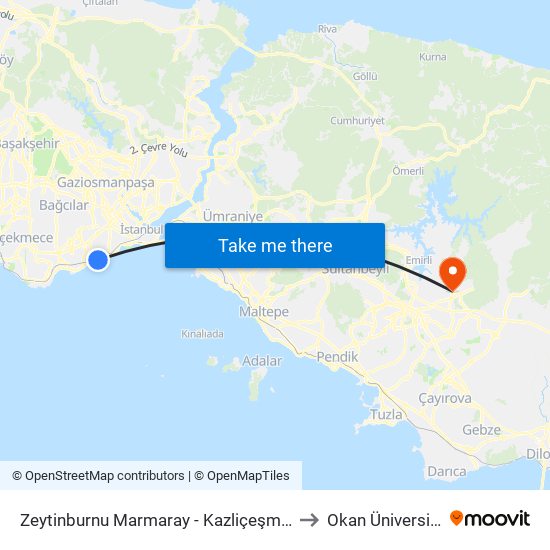 Zeytinburnu Marmaray - Kazliçeşme Yönü to Okan Üniversitesi map