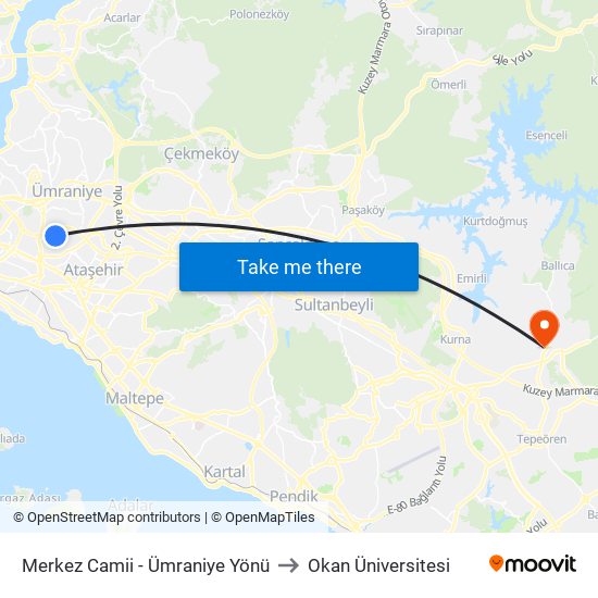 Merkez Camii - Ümraniye Yönü to Okan Üniversitesi map