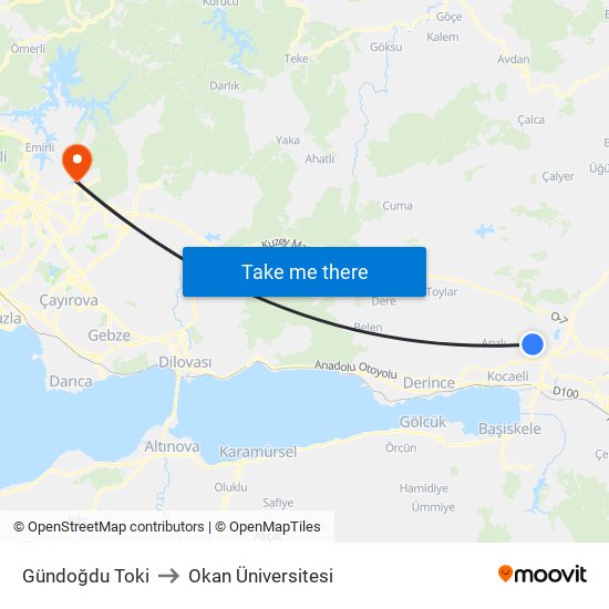 Gündoğdu Toki to Okan Üniversitesi map