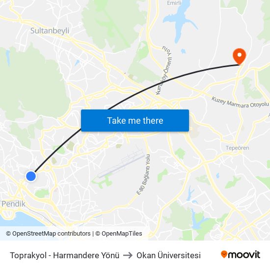 Toprakyol - Harmandere Yönü to Okan Üniversitesi map