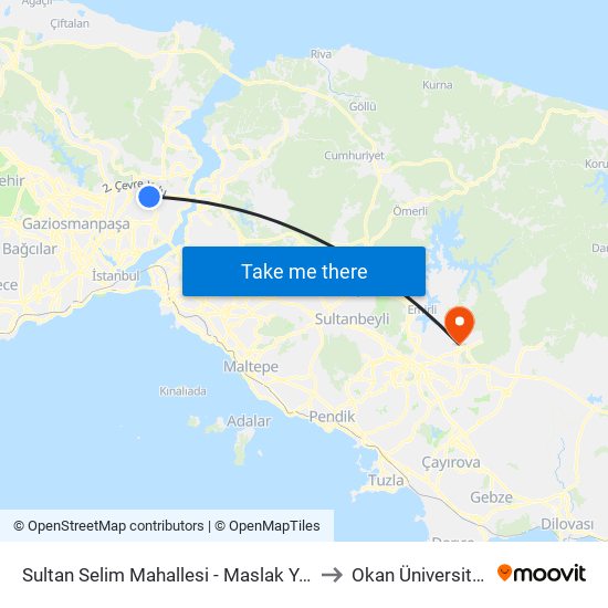 Sultan Selim Mahallesi - Maslak Yönü to Okan Üniversitesi map