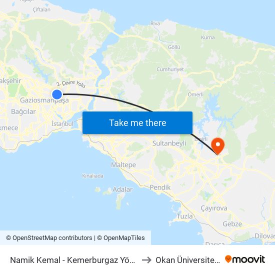 Namik Kemal - Kemerburgaz Yönü to Okan Üniversitesi map