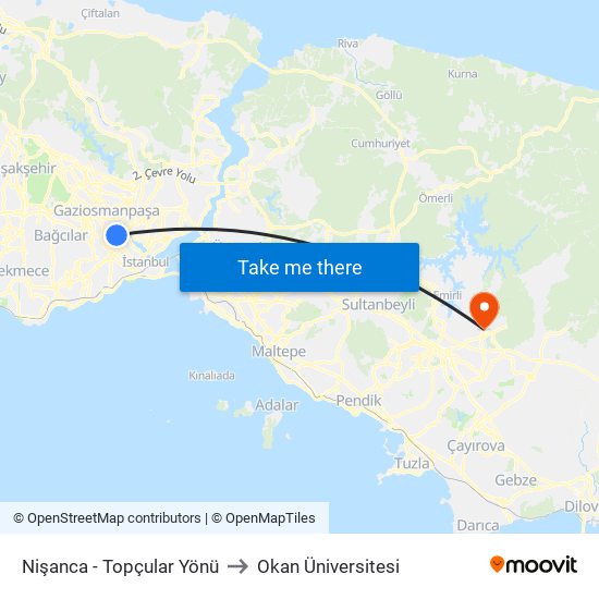 Nişanca - Topçular Yönü to Okan Üniversitesi map