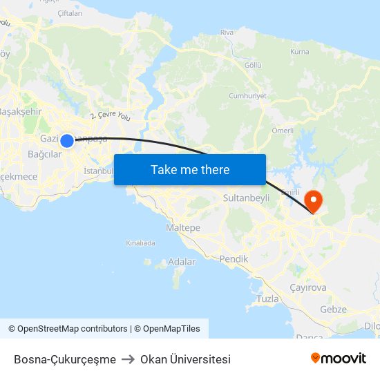 Bosna-Çukurçeşme to Okan Üniversitesi map