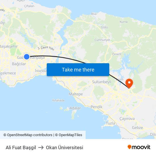 Ali Fuat Başgil to Okan Üniversitesi map