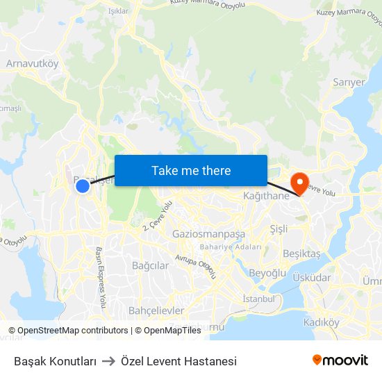 Başak Konutları to Özel Levent Hastanesi map