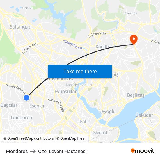 Menderes to Özel Levent Hastanesi map