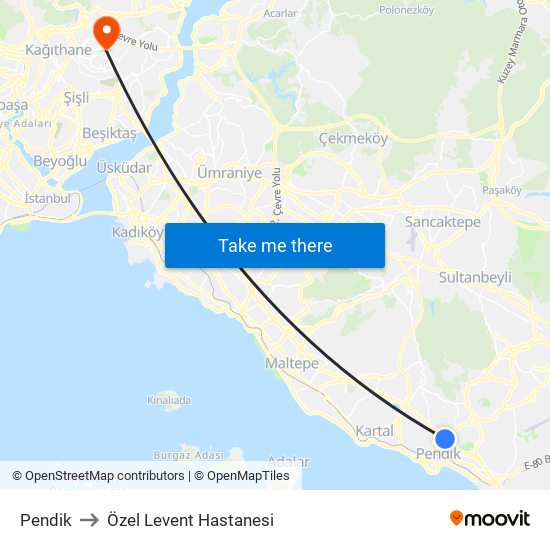 Pendik to Özel Levent Hastanesi map