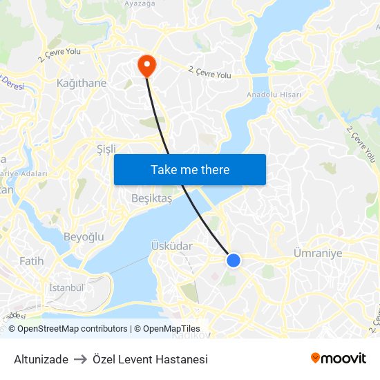 Altunizade to Özel Levent Hastanesi map