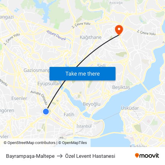 Bayrampaşa-Maltepe to Özel Levent Hastanesi map