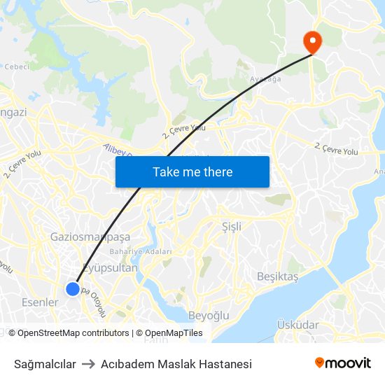 Sağmalcılar to Acıbadem Maslak Hastanesi map