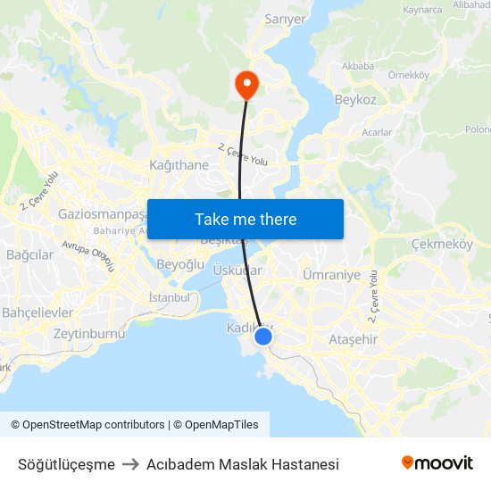 Söğütlüçeşme to Acıbadem Maslak Hastanesi map
