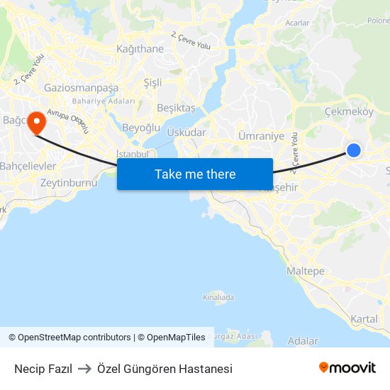Necip Fazıl to Özel Güngören Hastanesi map