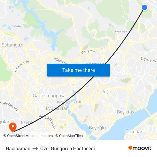 Hacıosman to Özel Güngören Hastanesi map