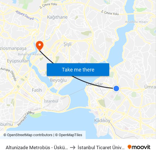 Altunizade Metrobüs - Üsküdar Yönü to İstanbul Ticaret Üniversitesi map