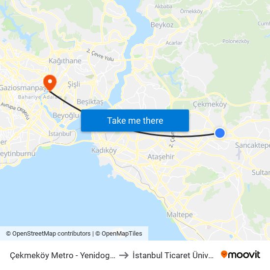 Çekmeköy Metro - Yenidogan Yönü to İstanbul Ticaret Üniversitesi map