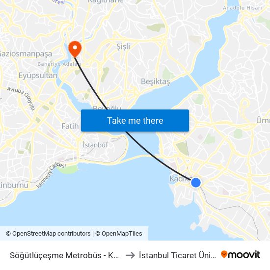 Söğütlüçeşme Metrobüs - Kadiköy Yönü to İstanbul Ticaret Üniversitesi map