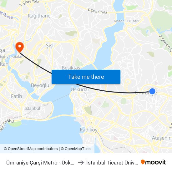 Ümraniye Çarşi Metro - Üsküdar Yönü to İstanbul Ticaret Üniversitesi map