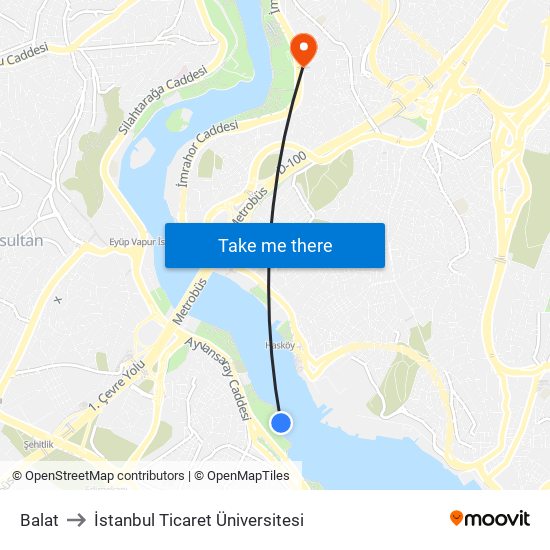 Balat to İstanbul Ticaret Üniversitesi map