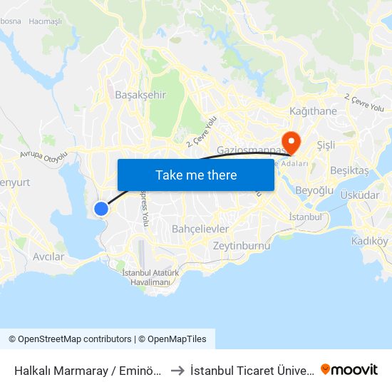 Halkalı Marmaray / Eminönü Yönü to İstanbul Ticaret Üniversitesi map