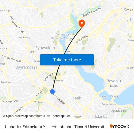 Ulubatlı / Edirnekapı Yönü to İstanbul Ticaret Üniversitesi map