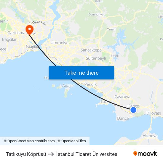 Tatlıkuyu Köprüsü to İstanbul Ticaret Üniversitesi map