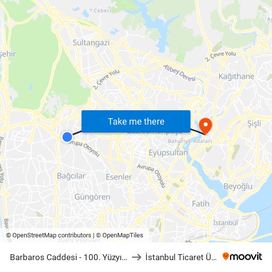 Barbaros Caddesi - 100. Yüzyıl Köprüsü Yönü to İstanbul Ticaret Üniversitesi map