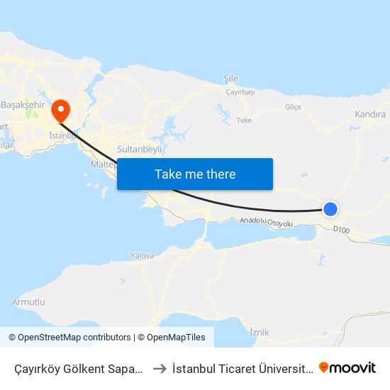 Çayırköy Gölkent Sapağı 1 to İstanbul Ticaret Üniversitesi map