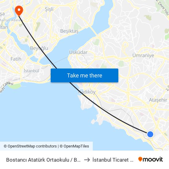 Bostancı Atatürk Ortaokulu / Bereket Sıtesı Yönü to İstanbul Ticaret Üniversitesi map