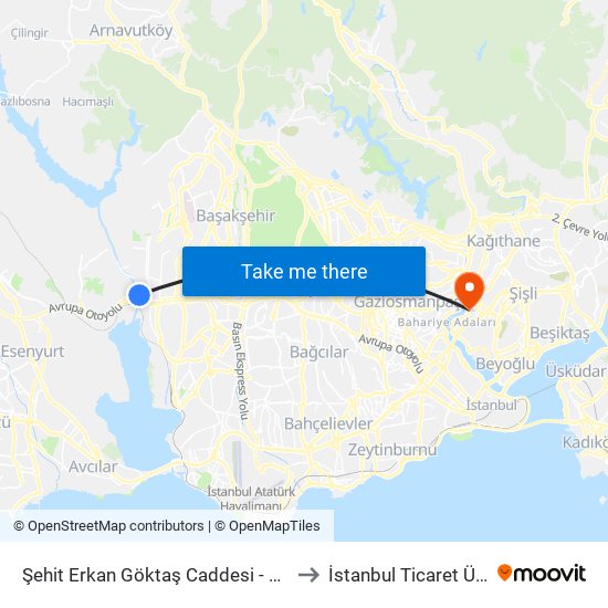 Şehit Erkan Göktaş Caddesi - Arnavutköy Yönü to İstanbul Ticaret Üniversitesi map