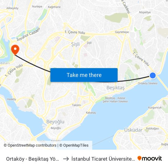 Ortaköy - Beşiktaş Yönü to İstanbul Ticaret Üniversitesi map