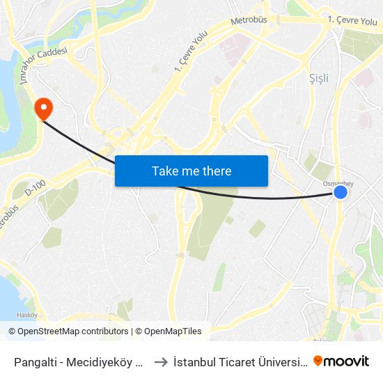 Pangalti - Mecidiyeköy Yönü to İstanbul Ticaret Üniversitesi map