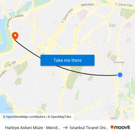 Harbiye Askeri Müze  - Mecidiyeköy Yönü to İstanbul Ticaret Üniversitesi map