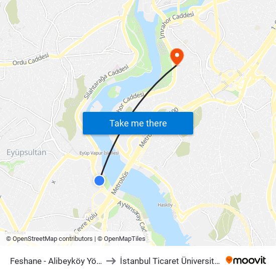 Feshane - Alibeyköy Yönü to İstanbul Ticaret Üniversitesi map